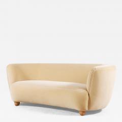 Elegant Three Seat Danish Curved Sofa 1940s New Velvet Upholstery - 3189007