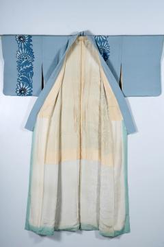 Elegant Vintage Japanese Silk Kimono with Shibori Band Design - 3081389