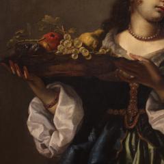 Elegant painting portrait of a lady with a fruit plate 17th century - 3904541