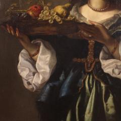 Elegant painting portrait of a lady with a fruit plate 17th century - 3904547