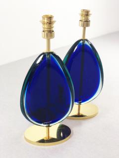 Elegant pair of glass and brass table lamps - 878719