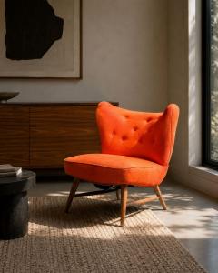 Elias Svendberg Rare Easy Chair Wood Red Fabric Sweden 1940s - 4694411