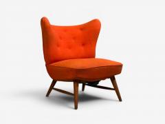 Elias Svendberg Rare Easy Chair Wood Red Fabric Sweden 1940s - 4694413