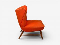 Elias Svendberg Rare Easy Chair Wood Red Fabric Sweden 1940s - 4694419