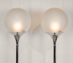 Elio Martinelli Pair of Chrome Floor Lamps with Opal Globe Shades - 2721613