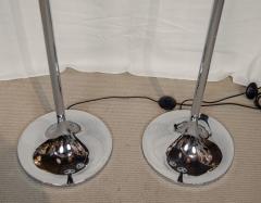 Elio Martinelli Pair of Chrome Floor Lamps with Opal Globe Shades - 2721618