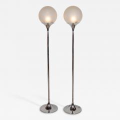 Elio Martinelli Pair of Chrome Floor Lamps with Opal Globe Shades - 2724725