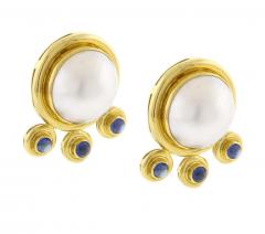 Elizabeth Locke Elizabeth Locke Mab Pearl Sapphire Earrings - 2622497