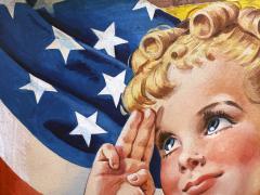 Ellen Barbara Segner Mid Century Brownie Blond Girl Scout 4th of July Salute with American Flag - 4425206