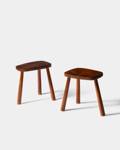 Elm Rustic Tripod Stools France c 1960 - 4208709