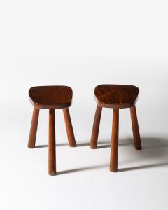 Elm Rustic Tripod Stools France c 1960 - 4208710