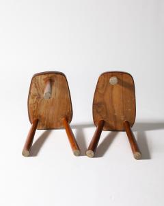 Elm Rustic Tripod Stools France c 1960 - 4208718