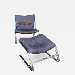 Elsa Nordahl Solheim Elsa and Nordahl Solheim Leather Chrome Pirate Lounge Chair Ottoman - 3251745