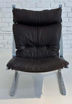 Elsa and Nordahl Solheim Leather Chrome Pirate Lounge Chair Ottoman - 3079285