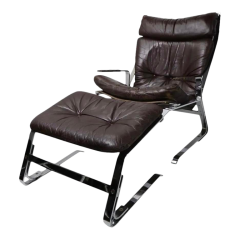 Elsa and Nordahl Solheim Leather Chrome Pirate Lounge Chair Ottoman - 3079306