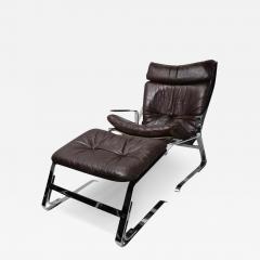 Elsa and Nordahl Solheim Leather Chrome Pirate Lounge Chair Ottoman - 3082822