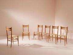 Emanuele Rambaldi Emanuele Rambaldi set of six beech and straw chairs by Chiappe Chiavari 1940s - 3473034