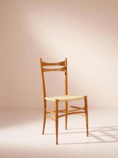 Emanuele Rambaldi Emanuele Rambaldi set of six beech and straw chairs by Chiappe Chiavari 1940s - 3473121