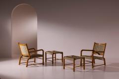 Emanuele Rambaldi Pair of Armchairs Stools by Emanuele Rambaldi for Guido Chiappe Italy 1930s - 4571500
