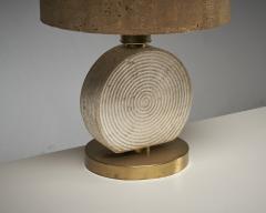 Emanuele Scarnicci Travertine and Brass Table Lamp with Cork Shade - 4500505