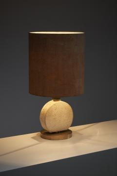 Emanuele Scarnicci Travertine and Brass Table Lamp with Cork Shade - 4500506