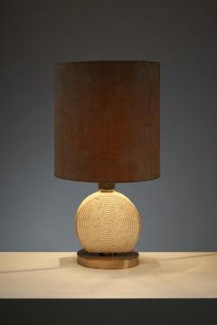 Emanuele Scarnicci Travertine and Brass Table Lamp with Cork Shade - 4500507