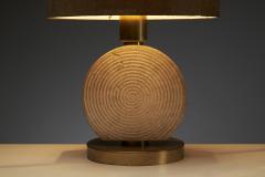 Emanuele Scarnicci Travertine and Brass Table Lamp with Cork Shade - 4500509