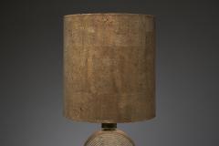 Emanuele Scarnicci Travertine and Brass Table Lamp with Cork Shade - 4500511