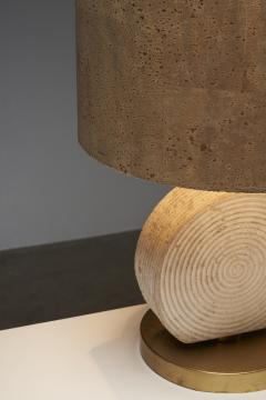Emanuele Scarnicci Travertine and Brass Table Lamp with Cork Shade - 4500512