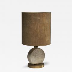 Emanuele Scarnicci Travertine and Brass Table Lamp with Cork Shade - 4503979