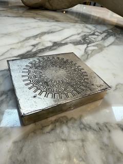 Embossed Metal Box with Geometric Sunburst Pattern - 4380286