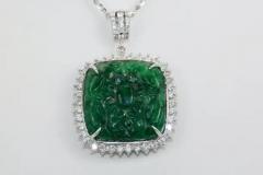 Emerald Carved Pendant Set in Diamond Surround 18K - 3455231