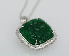 Emerald Carved Pendant Set in Diamond Surround 18K - 3455238