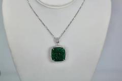 Emerald Carved Pendant Set in Diamond Surround 18K - 3455240