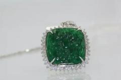 Emerald Carved Pendant Set in Diamond Surround 18K - 3455320