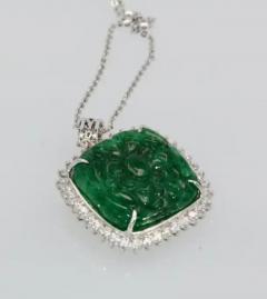 Emerald Carved Pendant Set in Diamond Surround 18K - 3455325