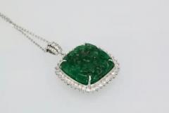 Emerald Carved Pendant Set in Diamond Surround 18K - 3455328