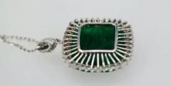 Emerald Carved Pendant Set in Diamond Surround 18K - 3455331