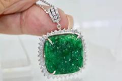 Emerald Carved Pendant Set in Diamond Surround 18K - 3455342