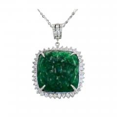 Emerald Carved Pendant Set in Diamond Surround 18K - 3563794