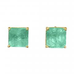 Emerald Cut Natural Emerald Stud Earrings in 18k Solid Yellow Gold - 3775197