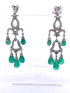 Emerald Diamond Chandelier Drop Earrings 14K - 3507112