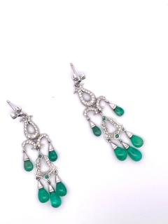 Emerald Diamond Chandelier Drop Earrings 14K - 3507114