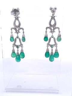 Emerald Diamond Chandelier Drop Earrings 14K - 3507115
