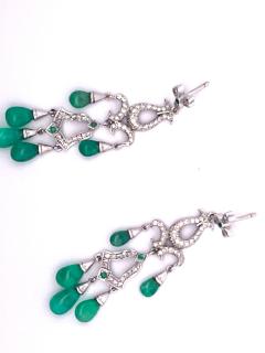 Emerald Diamond Chandelier Drop Earrings 14K - 3507116