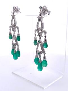 Emerald Diamond Chandelier Drop Earrings 14K - 3507117