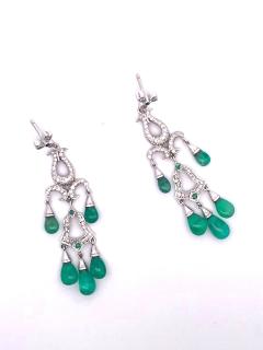 Emerald Diamond Chandelier Drop Earrings 14K - 3507119