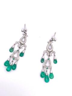 Emerald Diamond Chandelier Drop Earrings 14K - 3507120