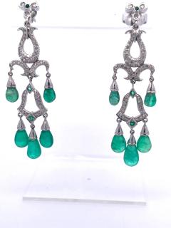 Emerald Diamond Chandelier Drop Earrings 14K - 3507122