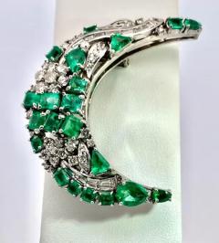 Emerald Diamond Crescent Brooch 14K 7 52 Carats - 3448760